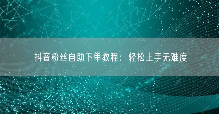 抖音粉丝自助下单教程：轻松上手无难度