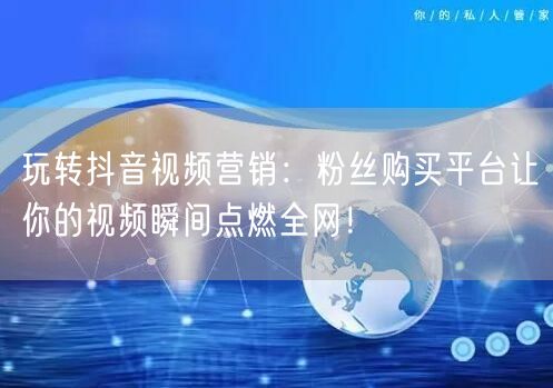 玩转抖音视频营销：粉丝购买平台让你的视频瞬间点燃全网！