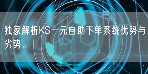 独家解析KS一元自助下单系统优势与劣势。